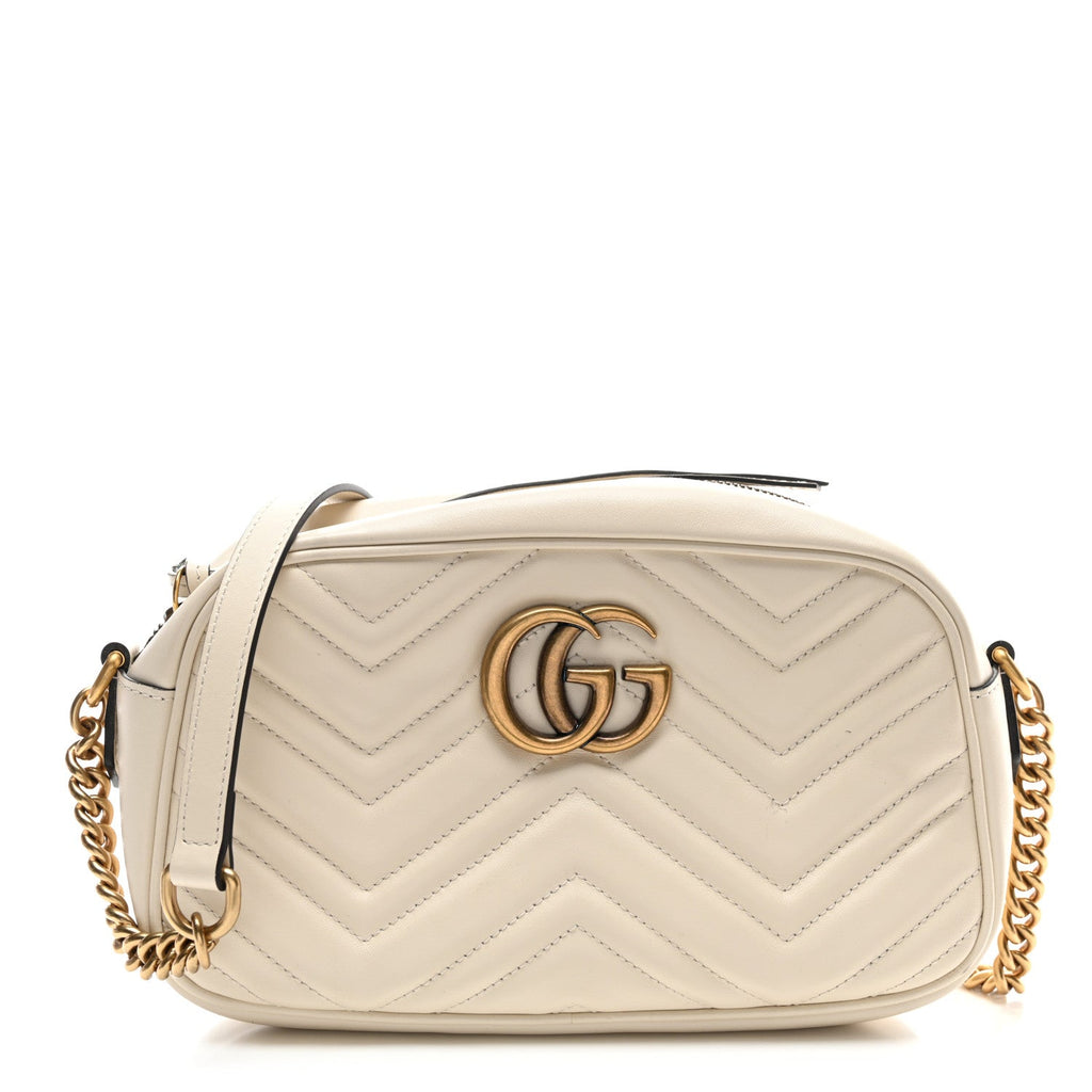 Calfskin Matelasse Small GG Marmont Chain Shoulder Bag White