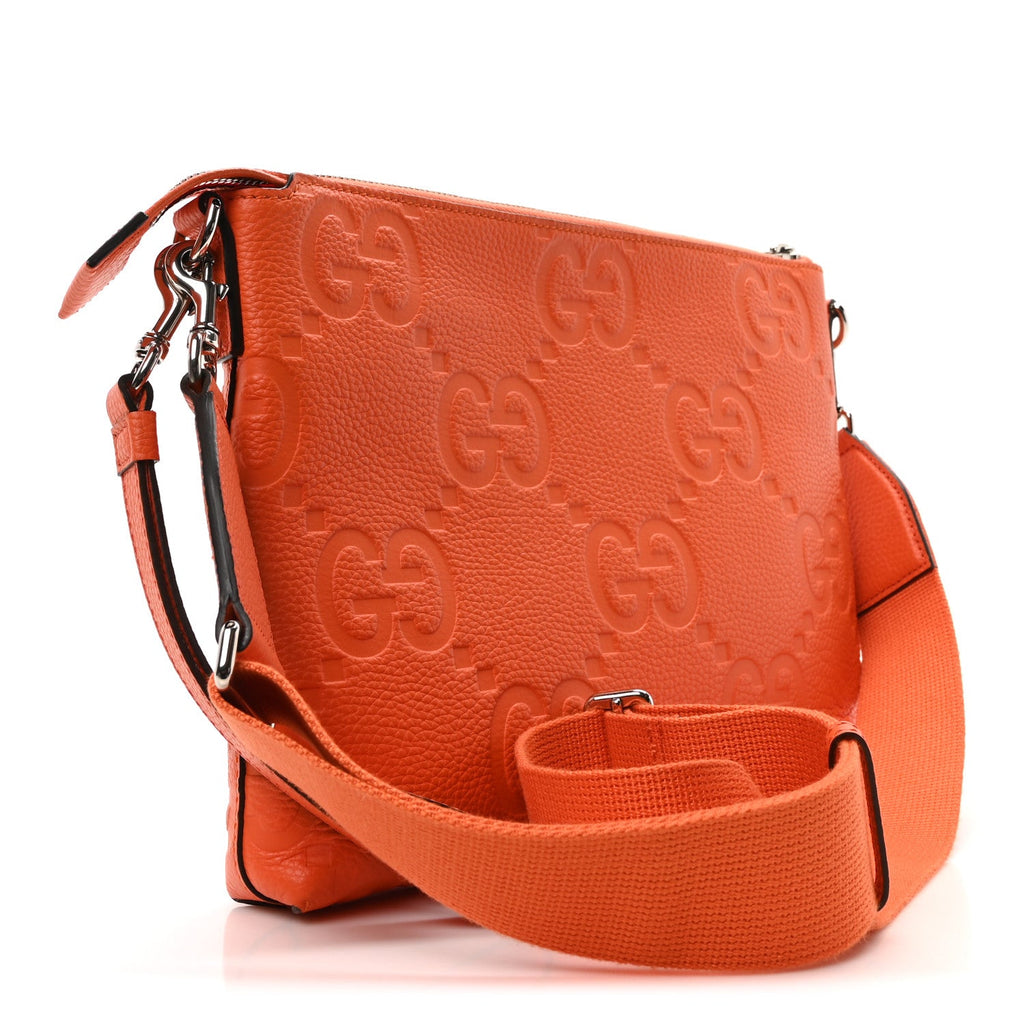 Piuma Calfskin Jumbo GG Embossed Medium Wristlet Messenger Bag Orange