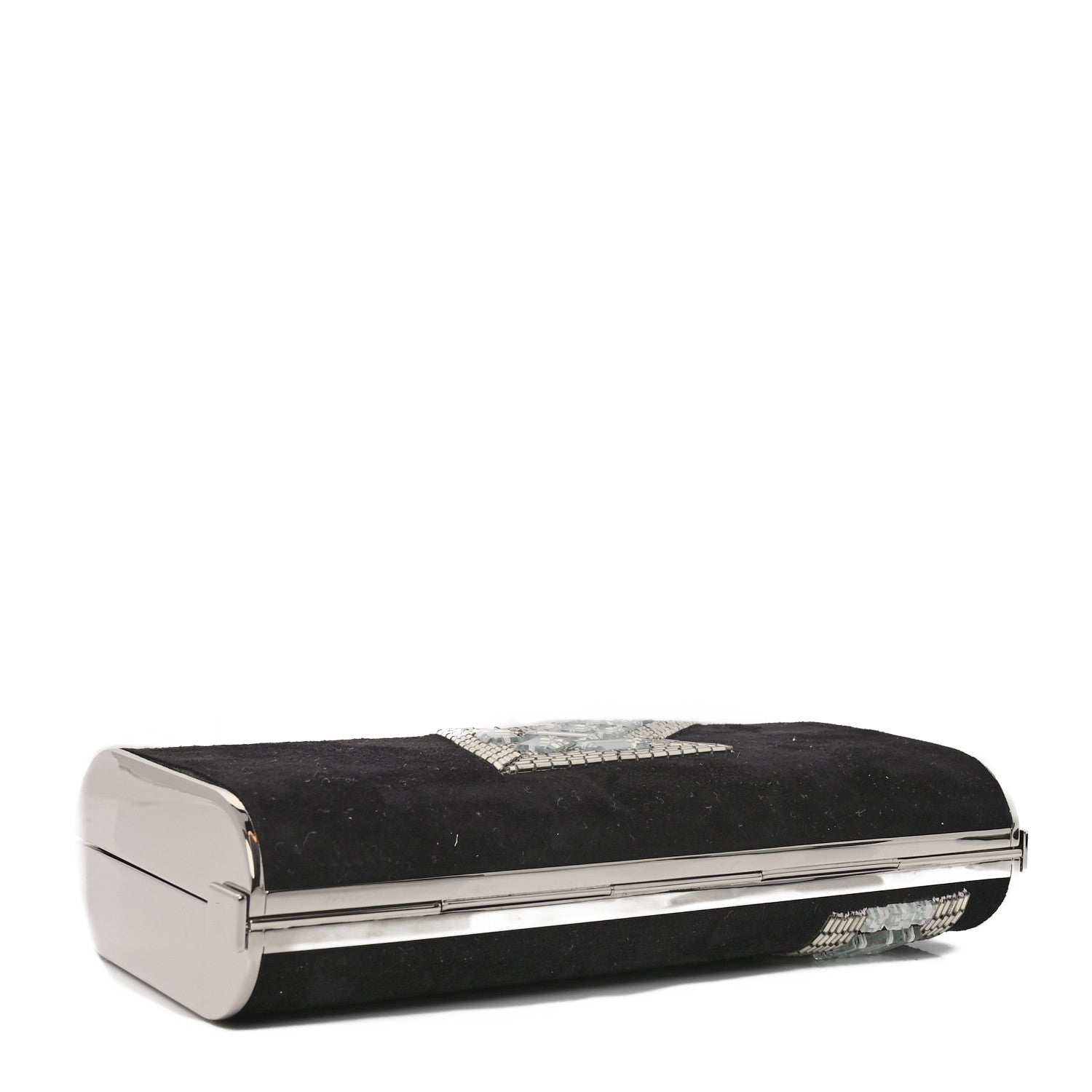 Suede Crystal Beaded Arrow Met Gala Clutch Black