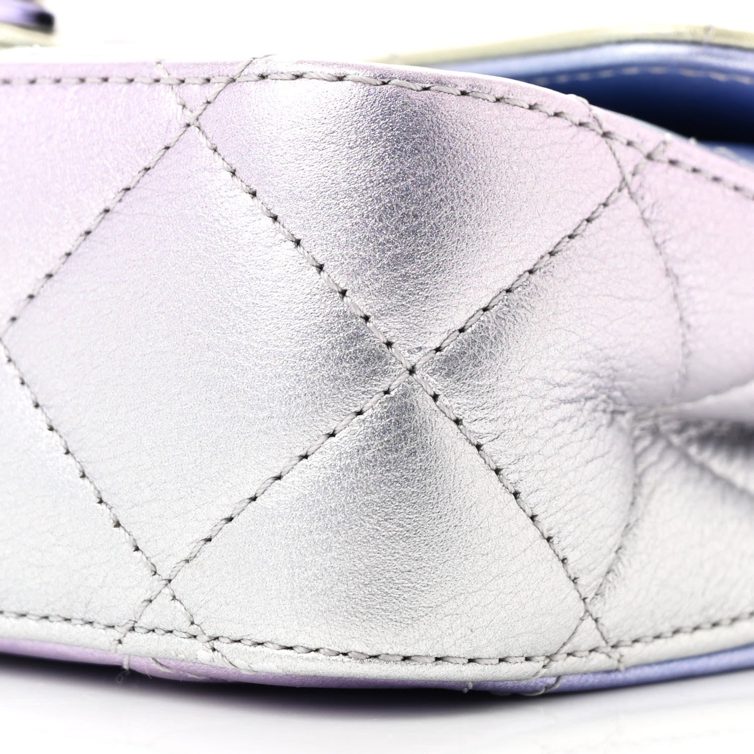 Gradient Metallic Calfskin Quilted Clutch Silver Blue Yellow Purple