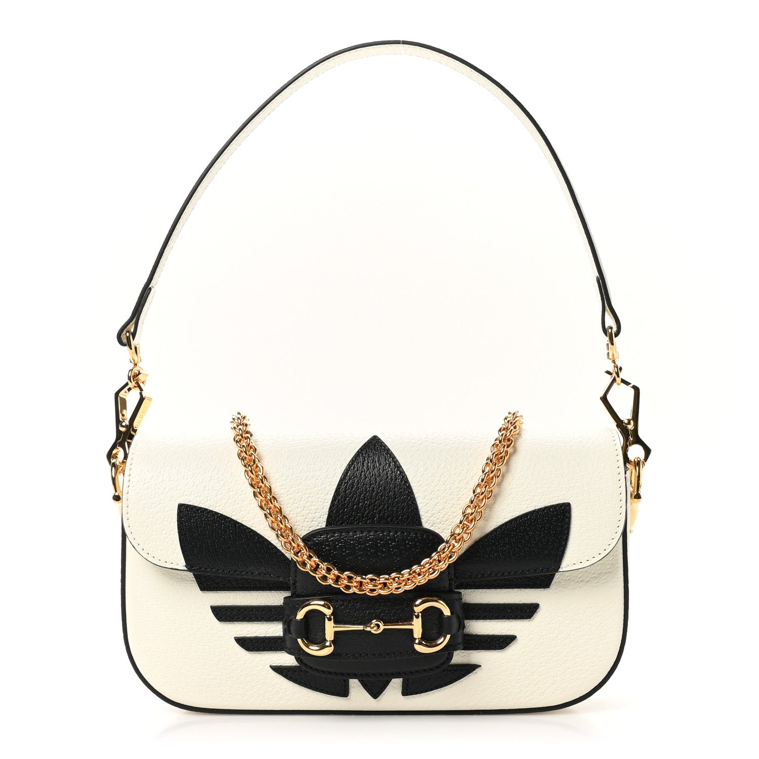 X ADIDAS Textured Dollar Calfskin Web Small Trefoil Horsebit 1955 Shoulder Bag White