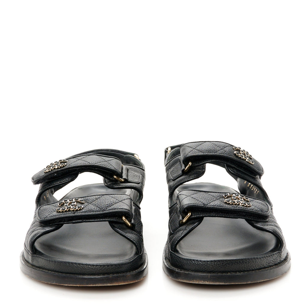 Grained Calfskin Velcro Dad Sandals 40 Black