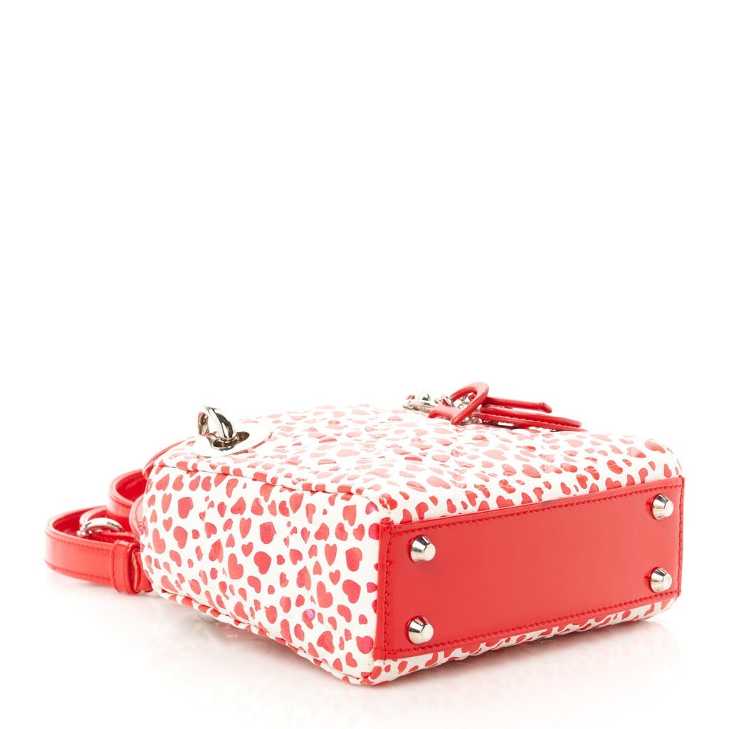 Lambskin Patent Heart Print Cannage Micro Lady Dior Dior Red White