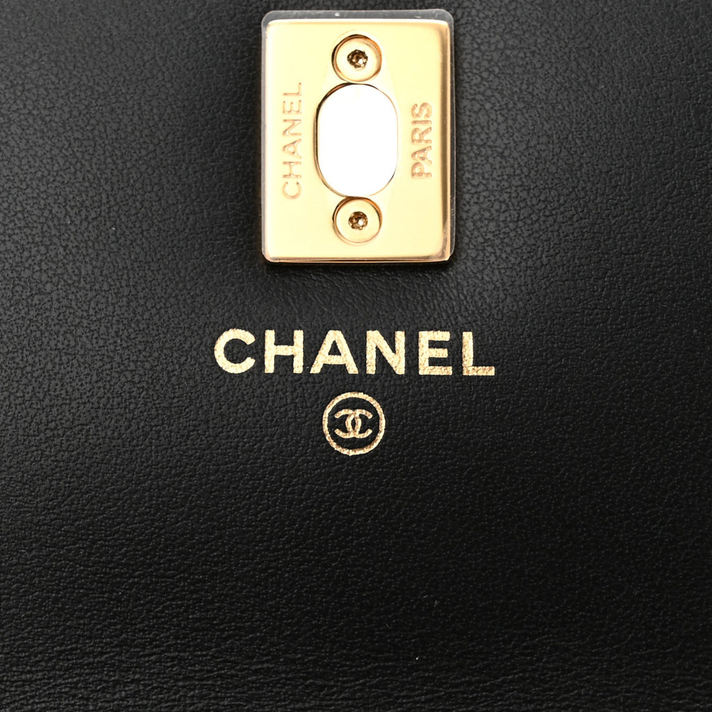 Shiny Caviar Quilted Flap Charm Wallet On Chain WOC Black