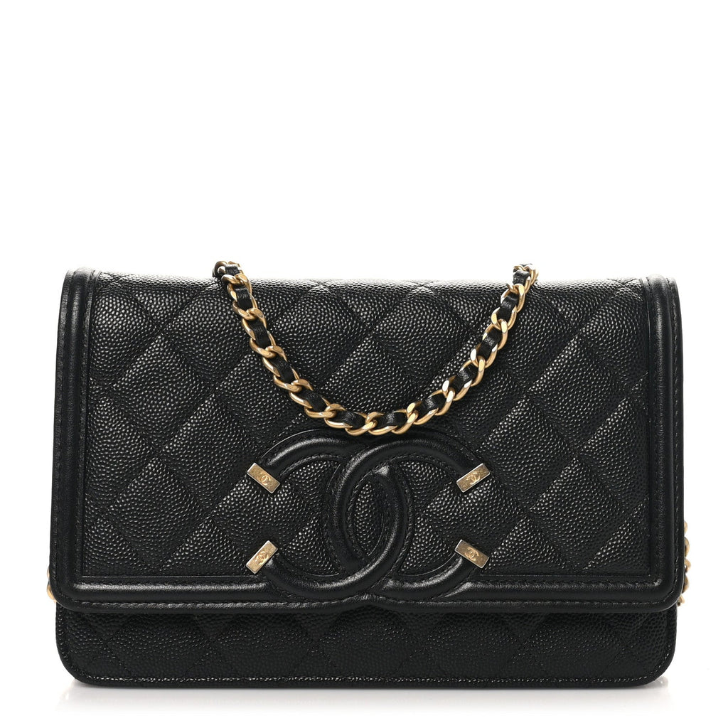 Caviar Quilted CC Filigree Wallet On Chain WOC Black