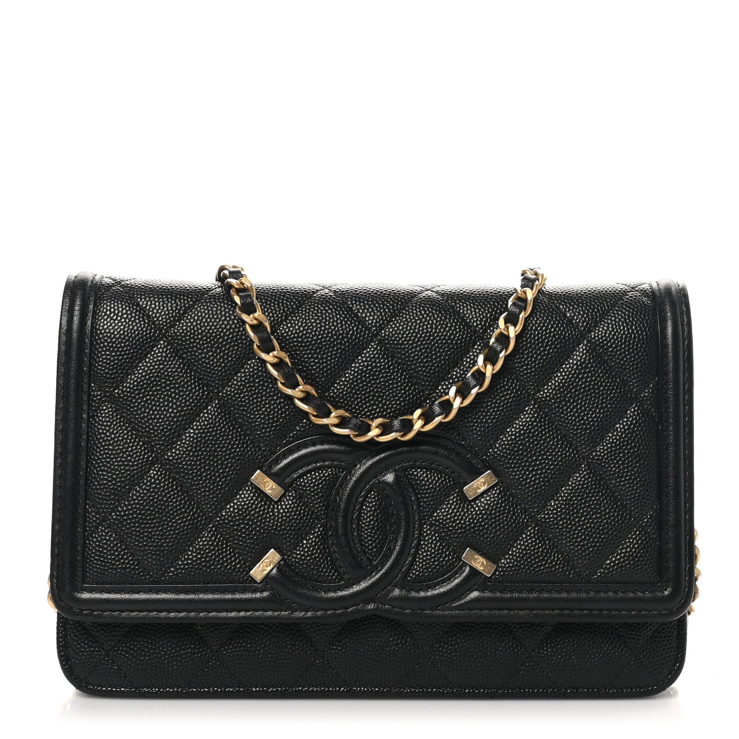 Caviar Quilted CC Filigree Wallet On Chain WOC Black
