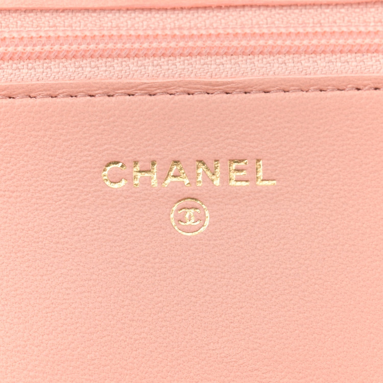 Lambskin Quilted CC Pearl Crush Wallet on Chain WOC Light Orange