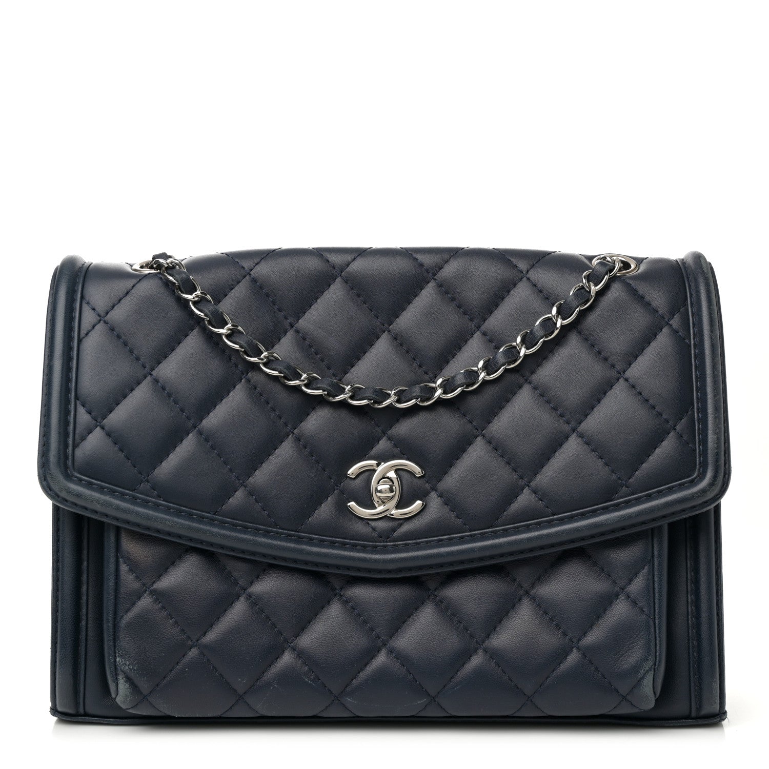 Lambskin Quilted Large Geometric Flap Navy