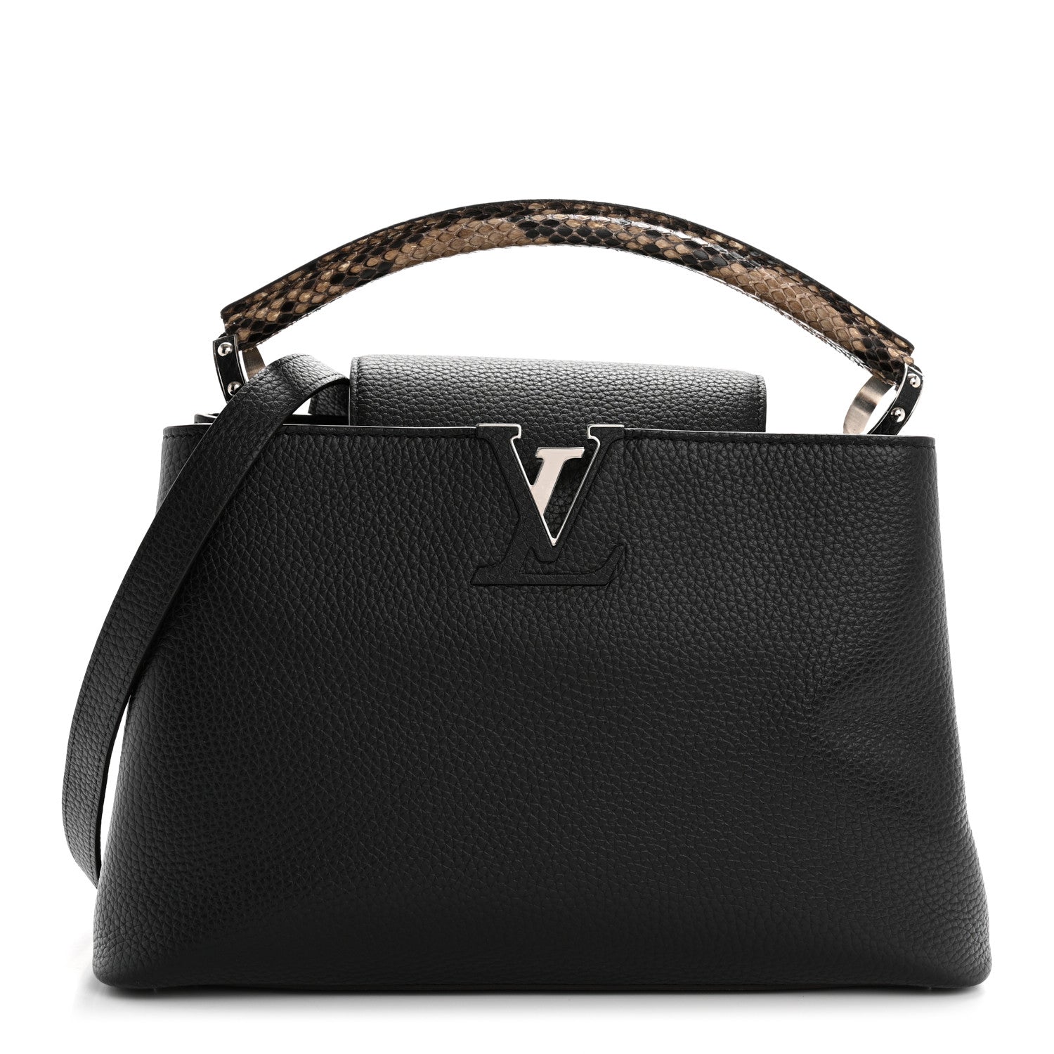 Taurillon Snakeskin Capucines MM Black