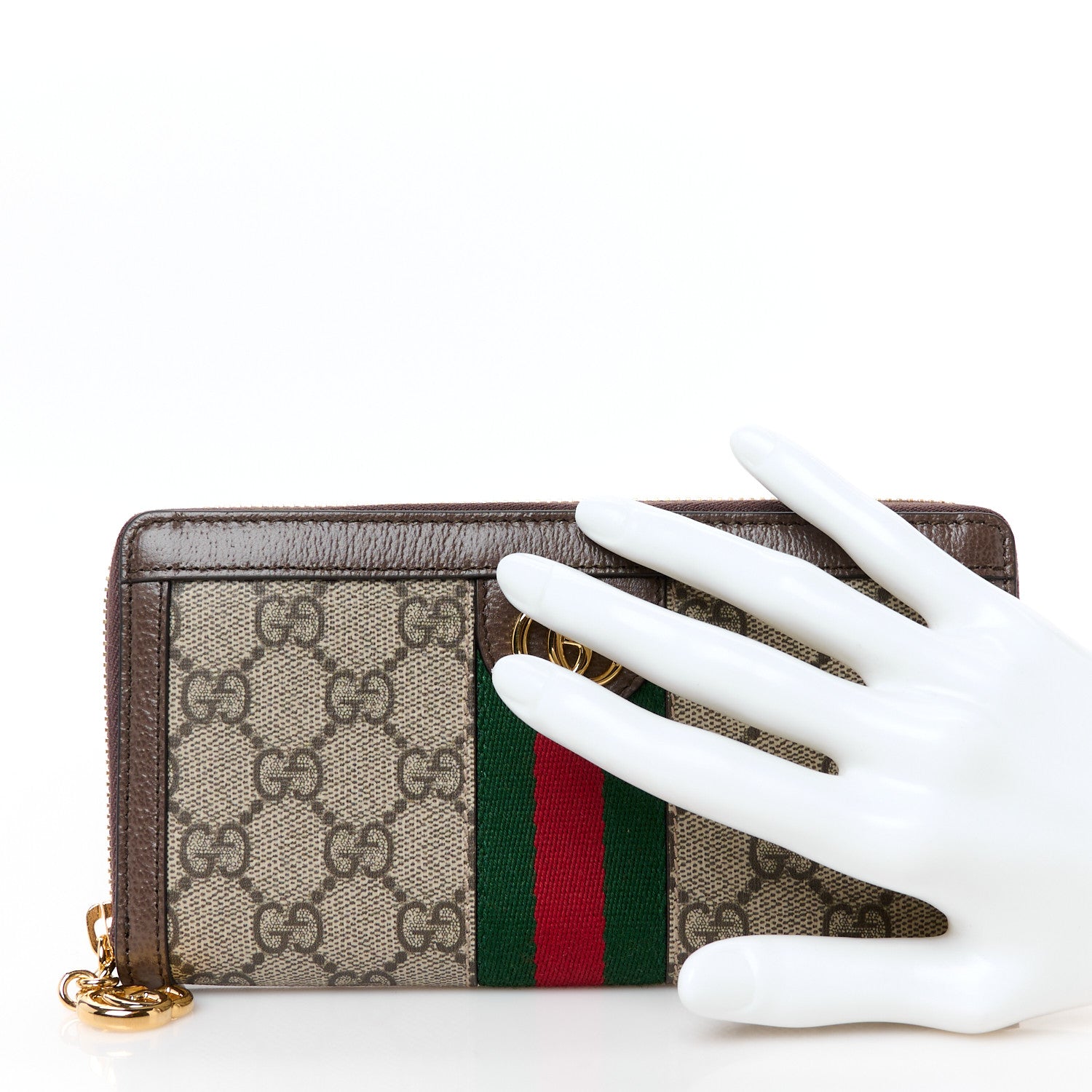 GG Supreme Monogram Web Ophidia Zip Around Wallet Brown