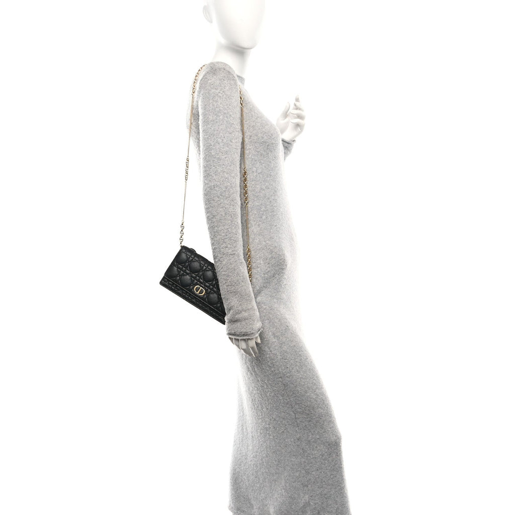 Supple Calfskin Caro Pouch with Chain Black