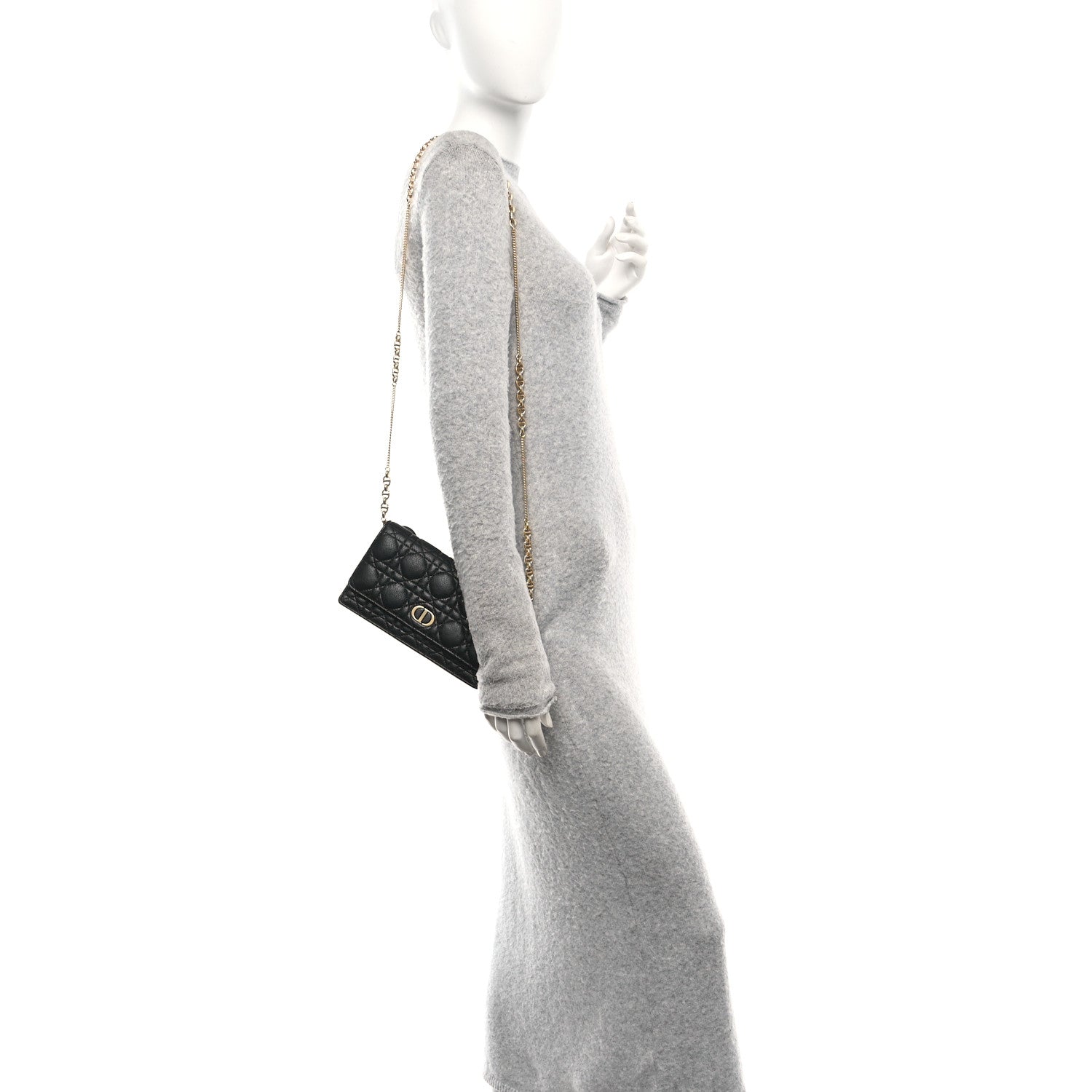 Supple Calfskin Caro Pouch with Chain Black