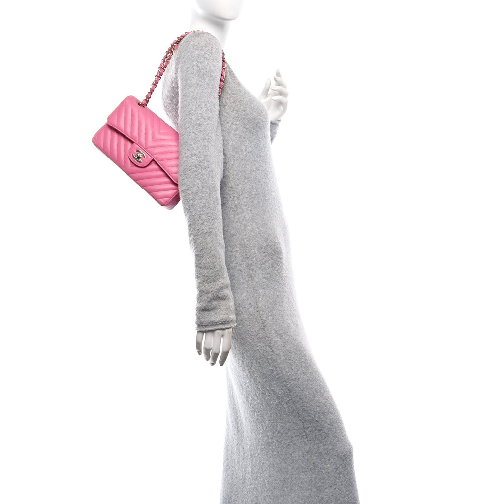 Lambskin Chevron Quilted Small Double Flap Pink