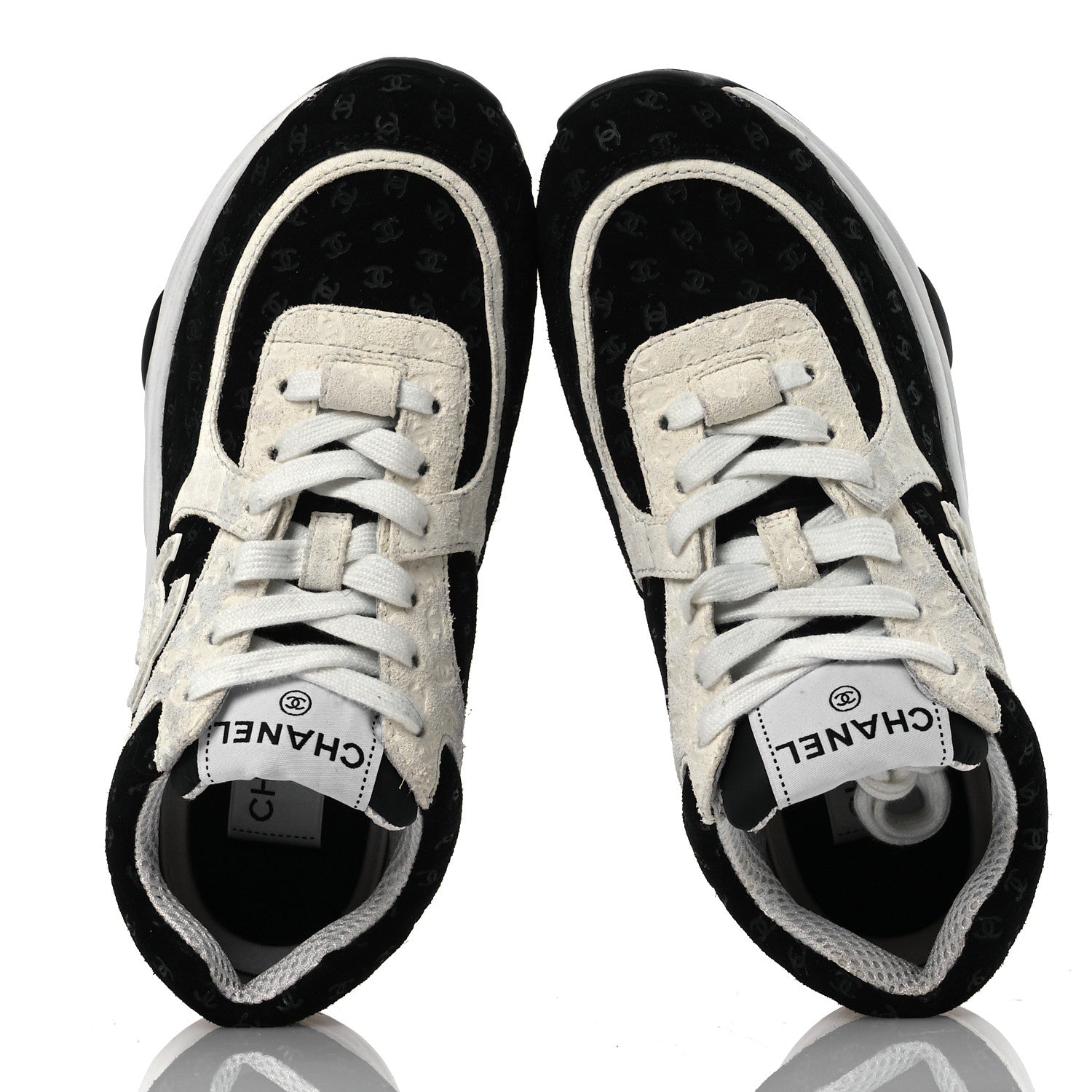 Suede Calfskin Printed CC Sneakers 36 White Black