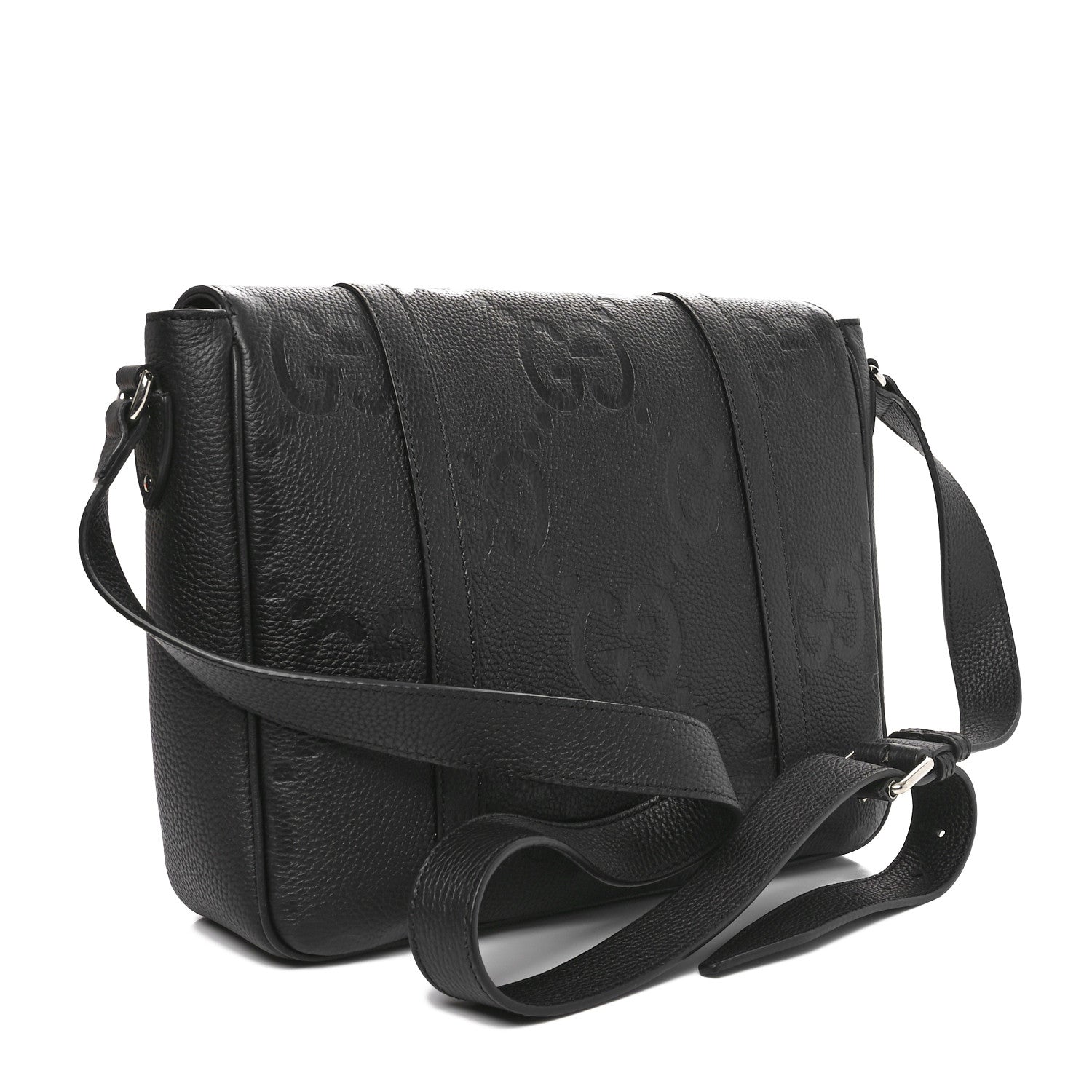 Calfskin Jumbo GG Embossed Double Buckle Medium Messenger Bag Black