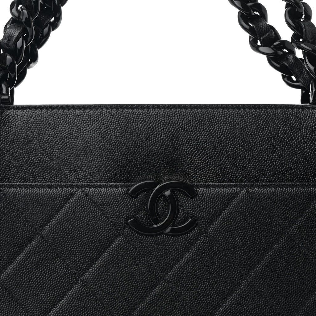 Caviar Quilted My Everything Large Shopping Tote Black