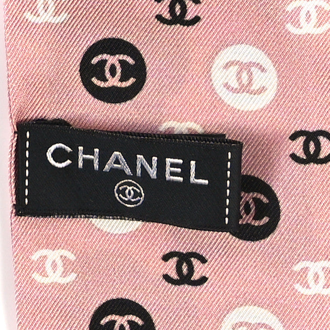 Silk Slim Reversible Camellia CC Bandeau Scarf Black White Pink