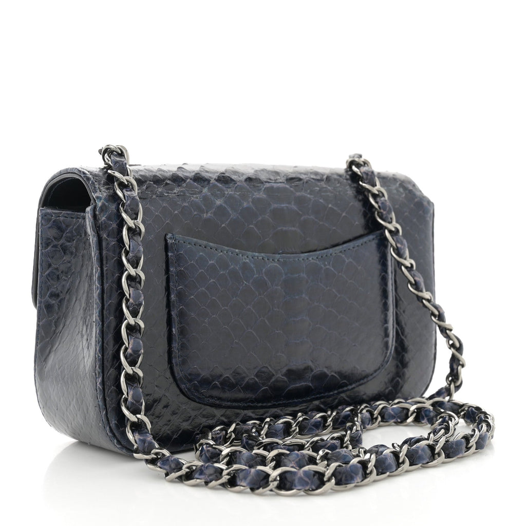 Snakeskin Mini Rectangular Flap Navy Blue
