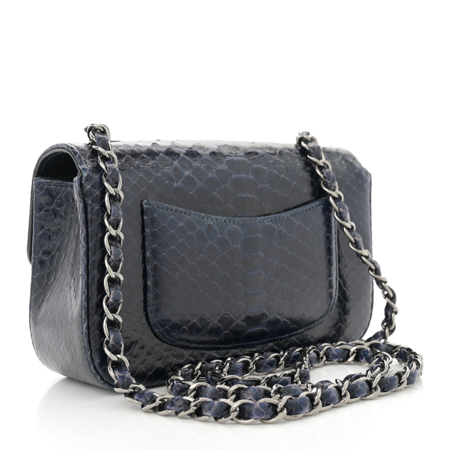Snakeskin Mini Rectangular Flap Navy Blue