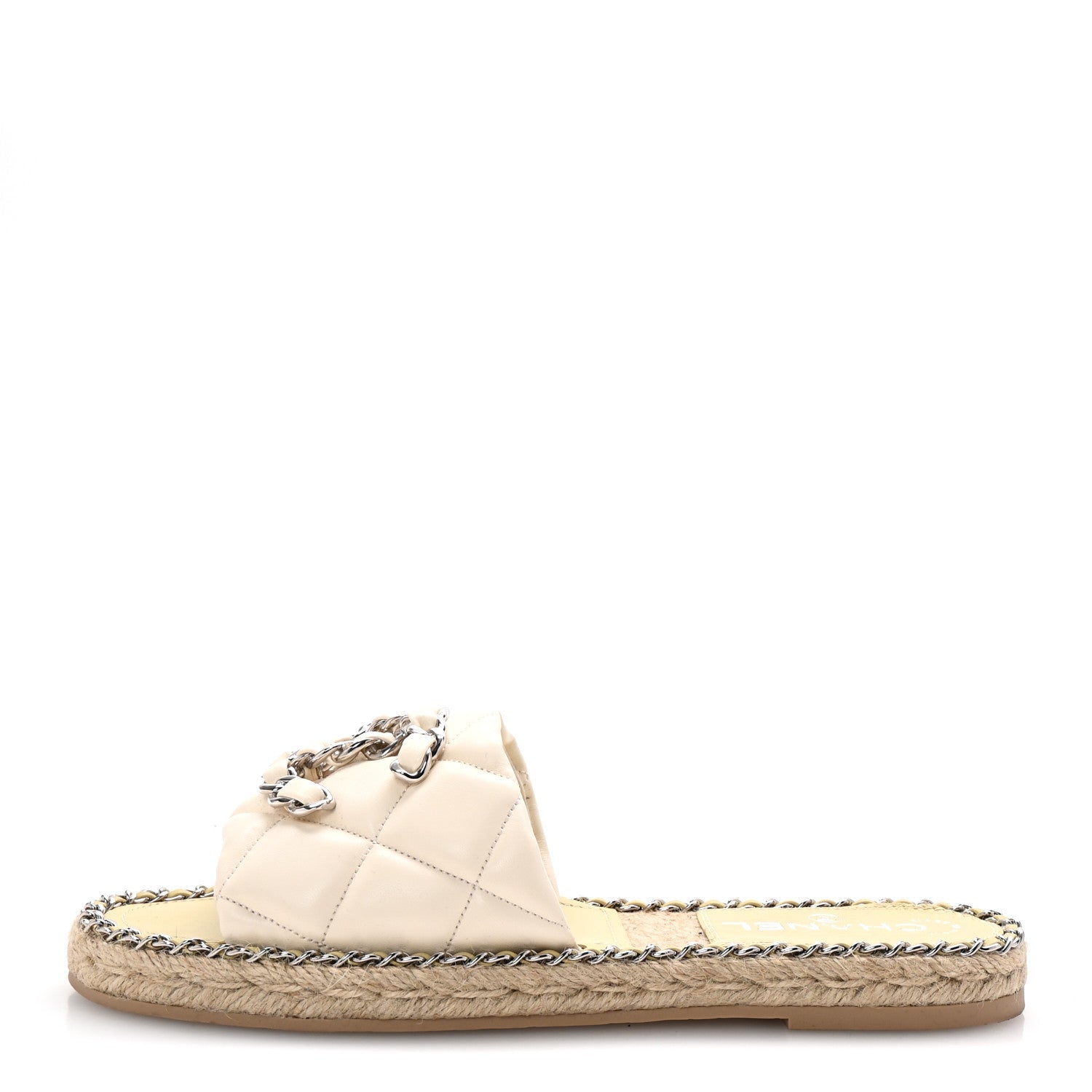 Lambskin Quilted CC Chain Espadrille Mules 37 White