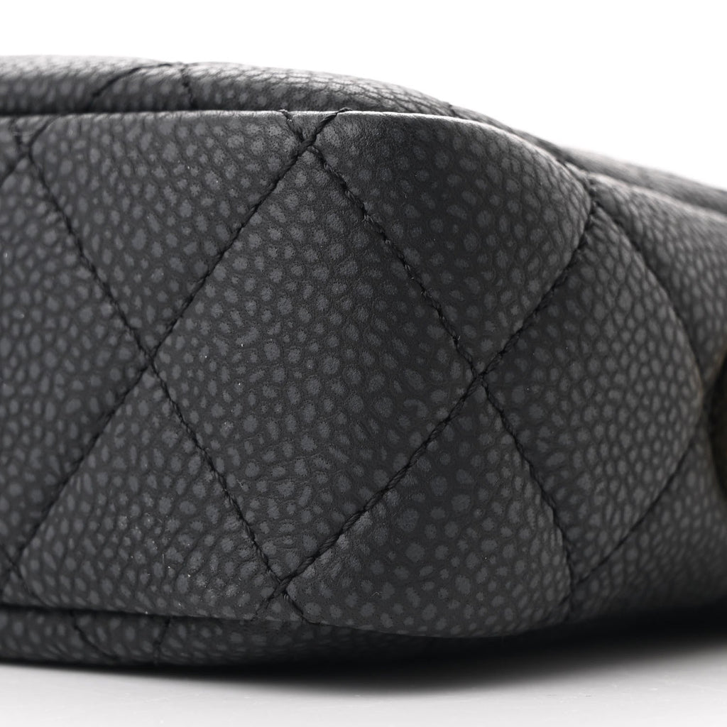 Iridescent Caviar Quilted Mini Coco Tassel Camera Case Black