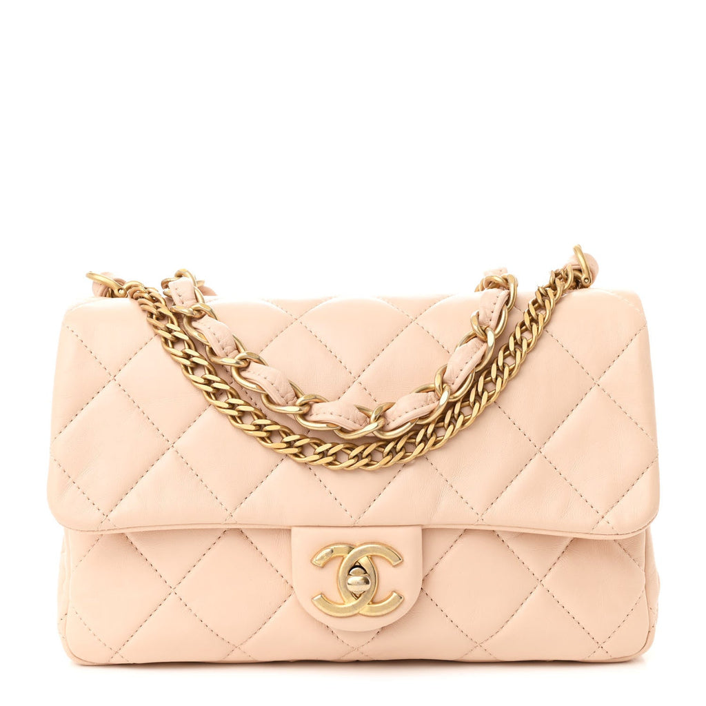 Lambskin Quilted Medium Fancy Jewel Flap Pink
