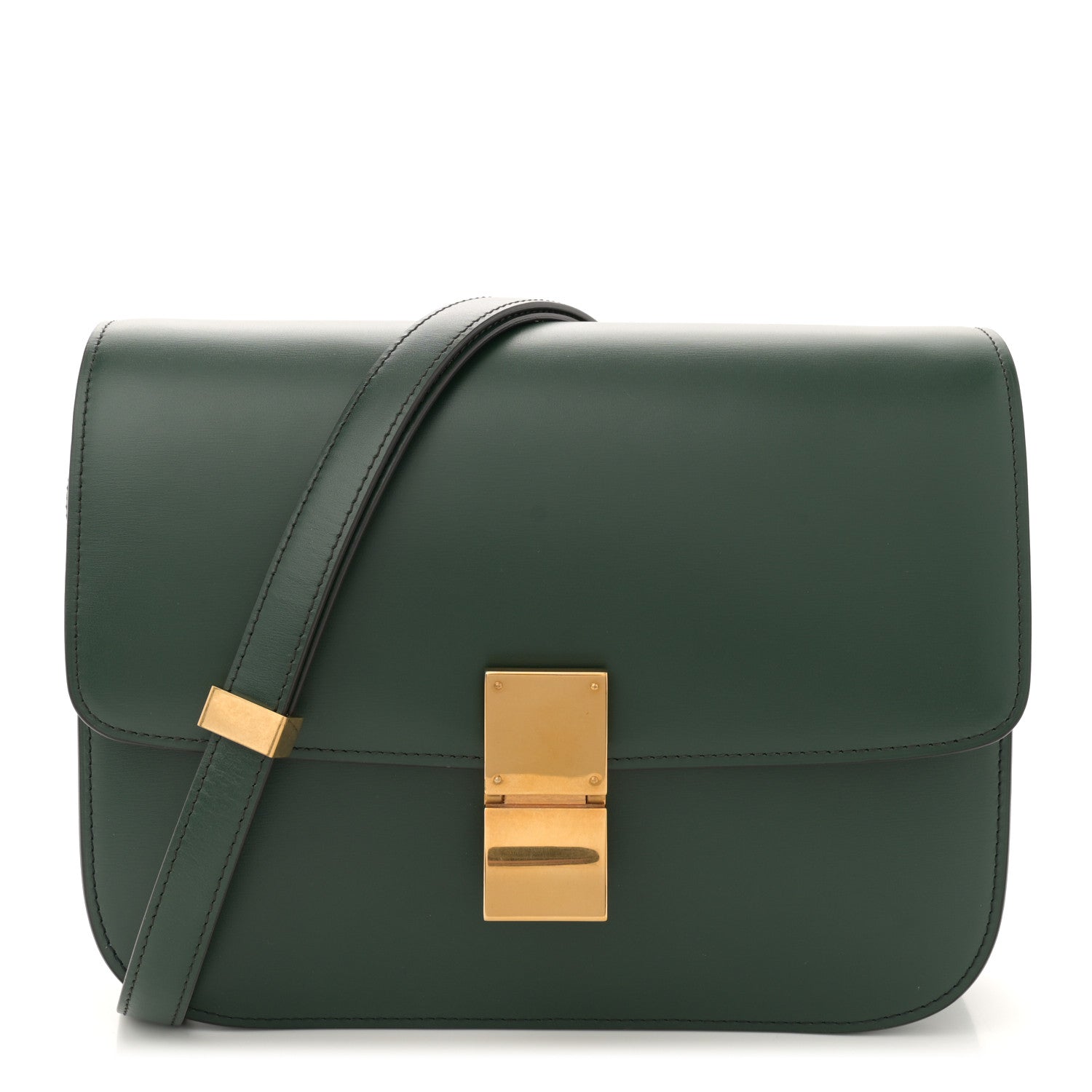 Box Calfskin Medium Classic Box Flap Bag Dark Green
