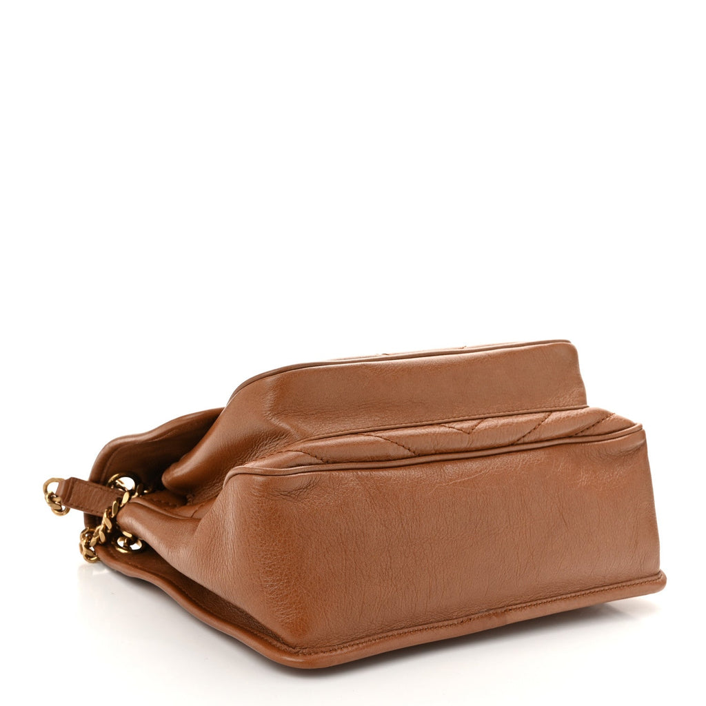 Crinkled Calfskin Matelasse Monogram Medium Niki Chain Satchel Caramel