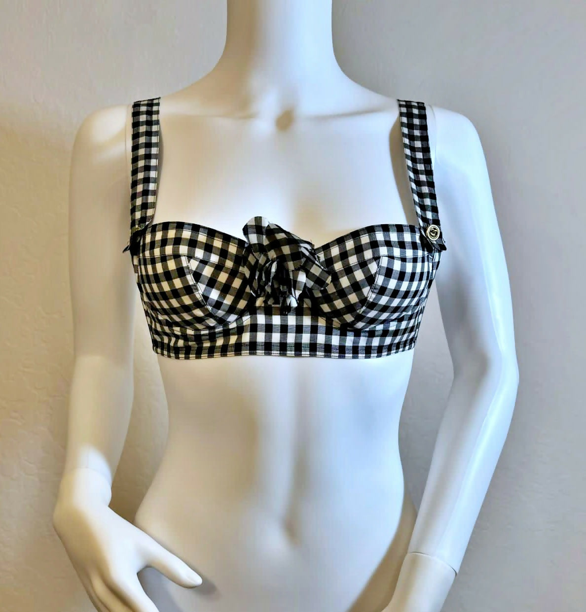 Chanel Vintage 1995 Barbie Black & White Gingham Bustier Bra