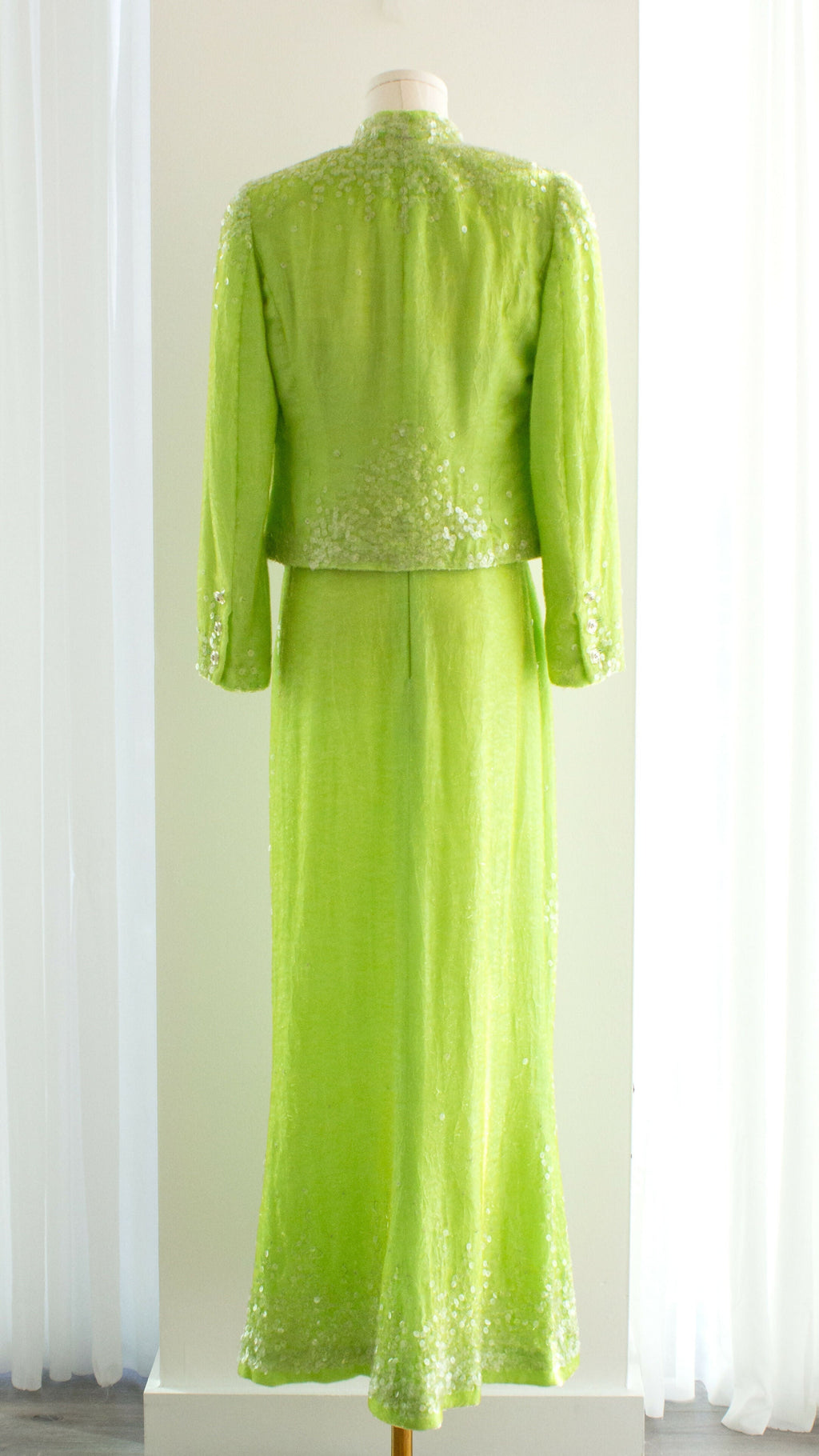 Chanel Vintage S/S1997 Green Sequin Embellished Velvet Dress Gown Jacket 97P Set