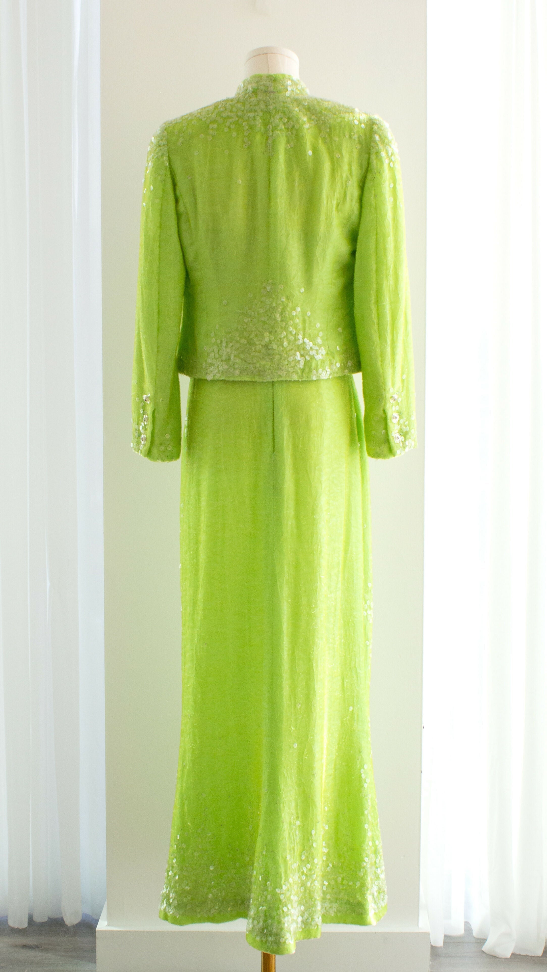 Chanel Vintage S/S1997 Green Sequin Embellished Velvet Dress Gown Jacket 97P Set