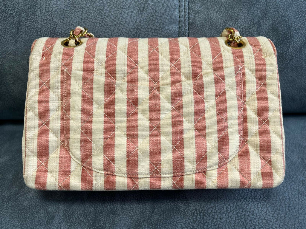 Chanel Vintage Striped Linen Classic Flap Bag