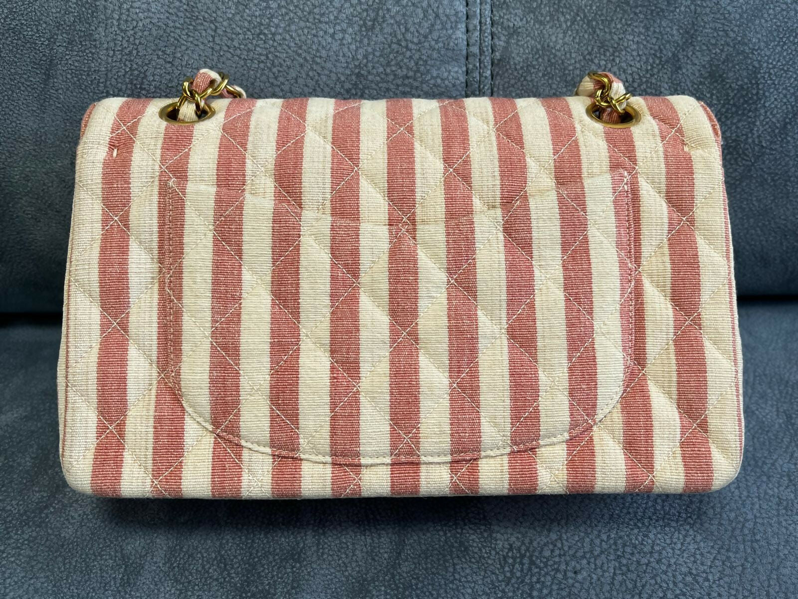 Chanel Vintage Striped Linen Classic Flap Bag