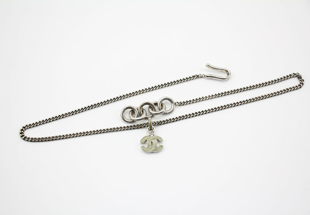 Chanel Vintage 04P Enamel Dark Green Silver Necklace