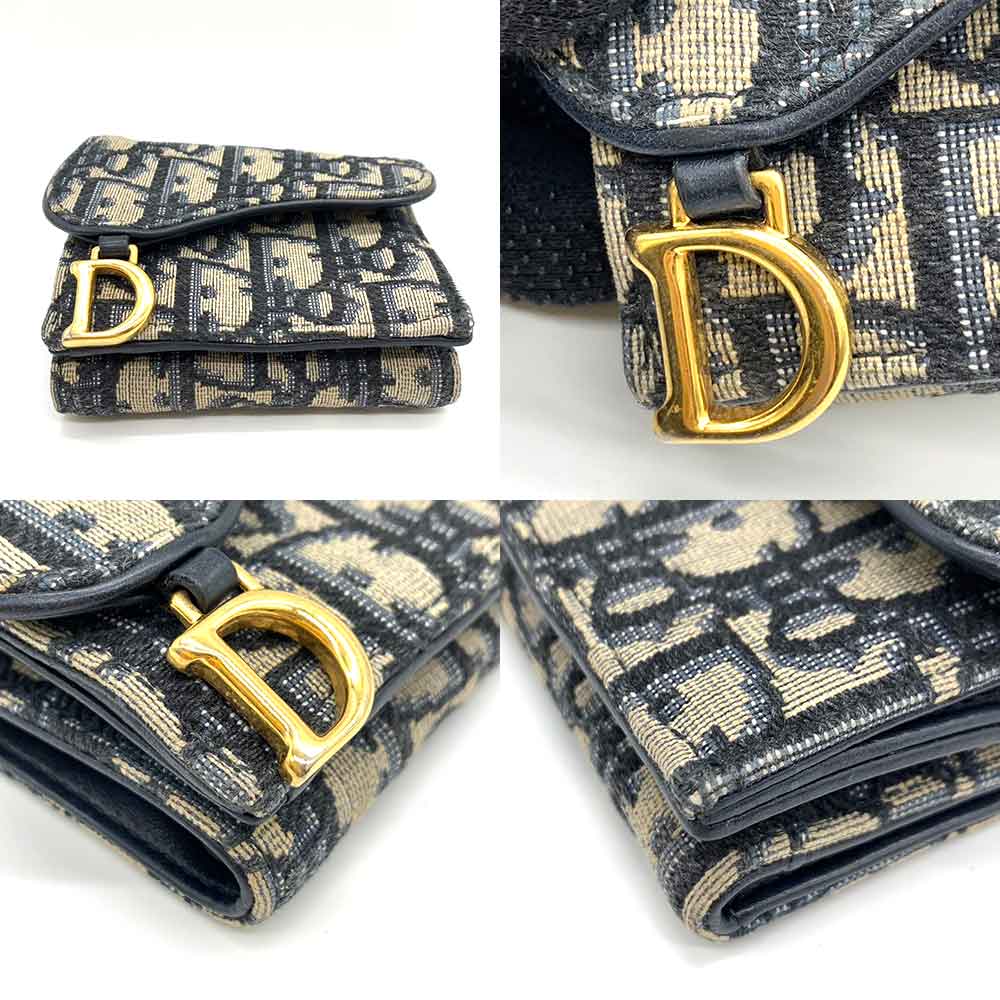 Dior Oblique Saddle Compact Wallet Navy
