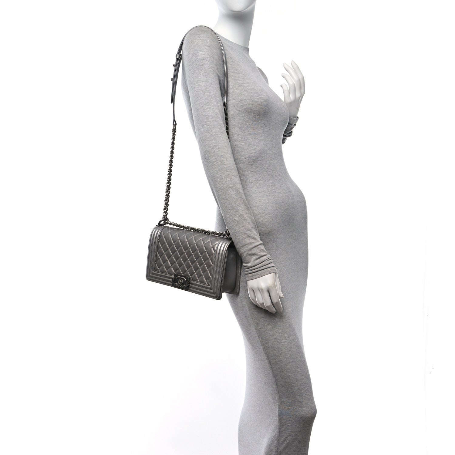 Metallic Caviar Quilted Medium Boy Flap Silver