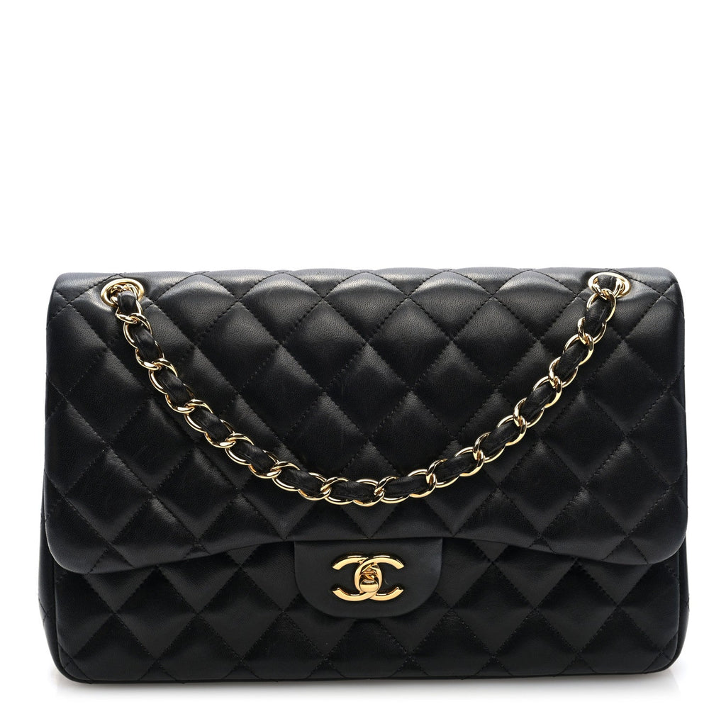 Lambskin Quilted Jumbo Double Flap Black