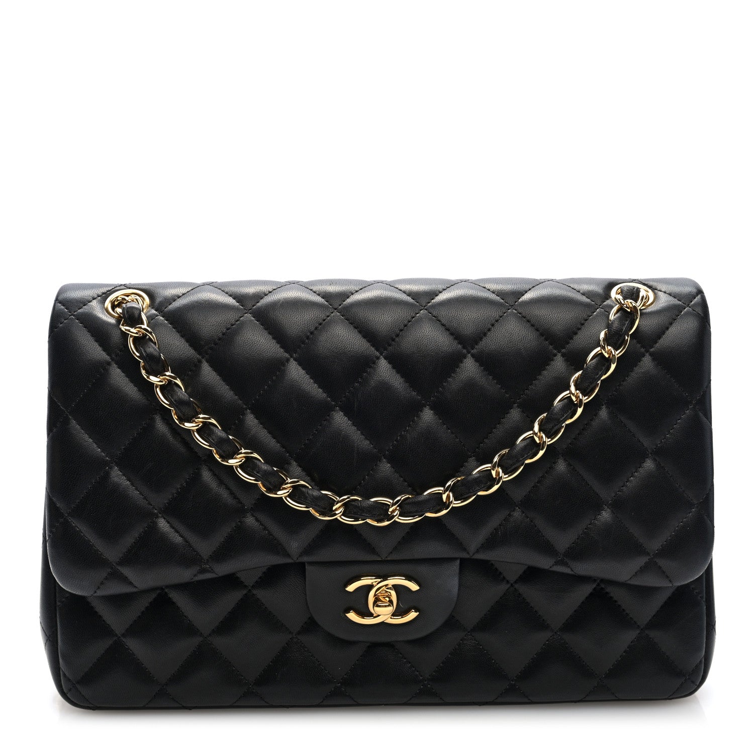 Lambskin Quilted Jumbo Double Flap Black