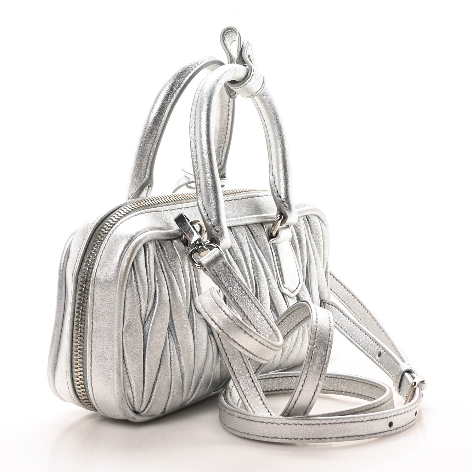 Metallic Nappa Matelasse Mini Arcadie Top Handle Bag Silver
