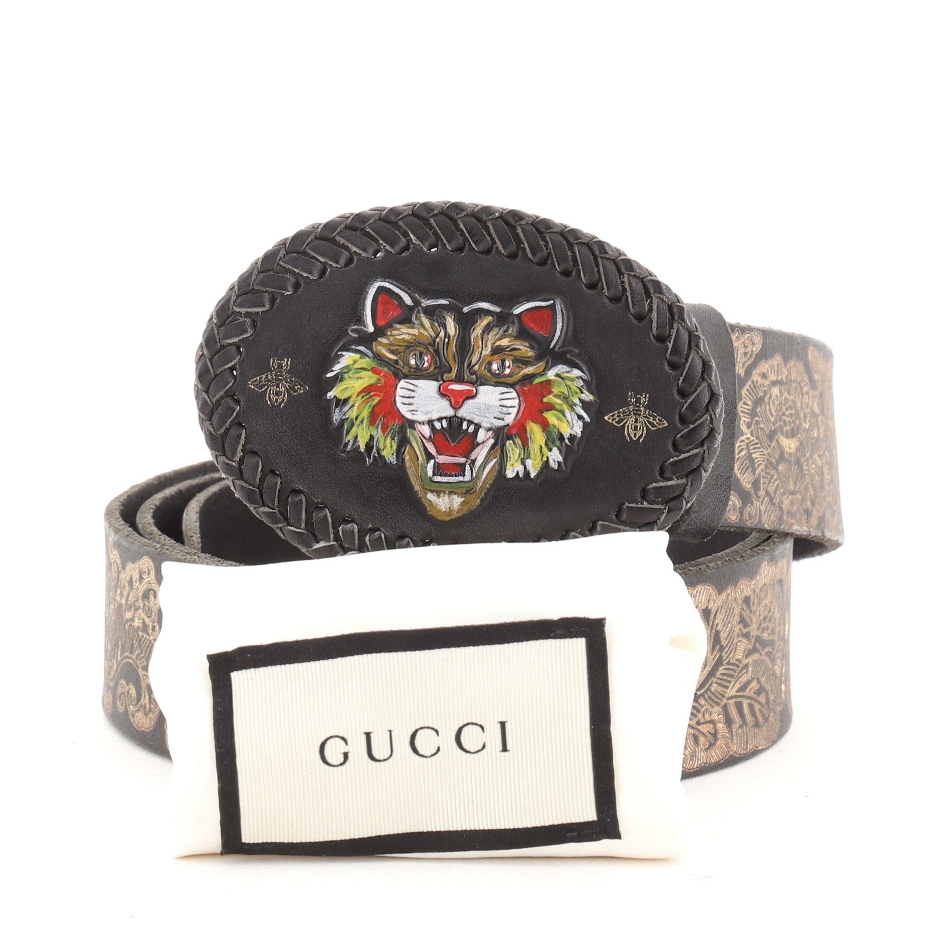 Angry Cat Buckle Belt Printed Leather Wide 95