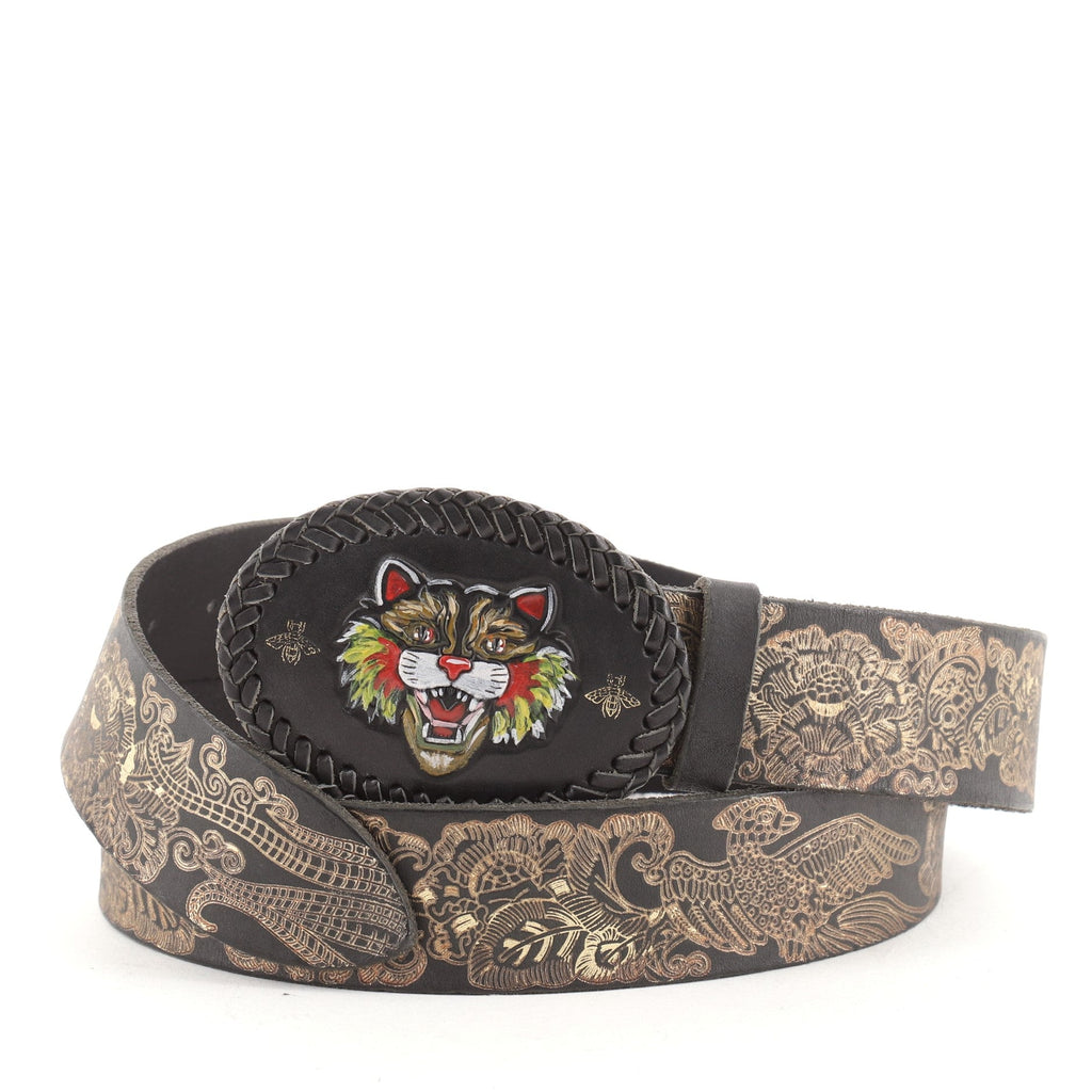 Angry Cat Buckle Belt Printed Leather Wide 95