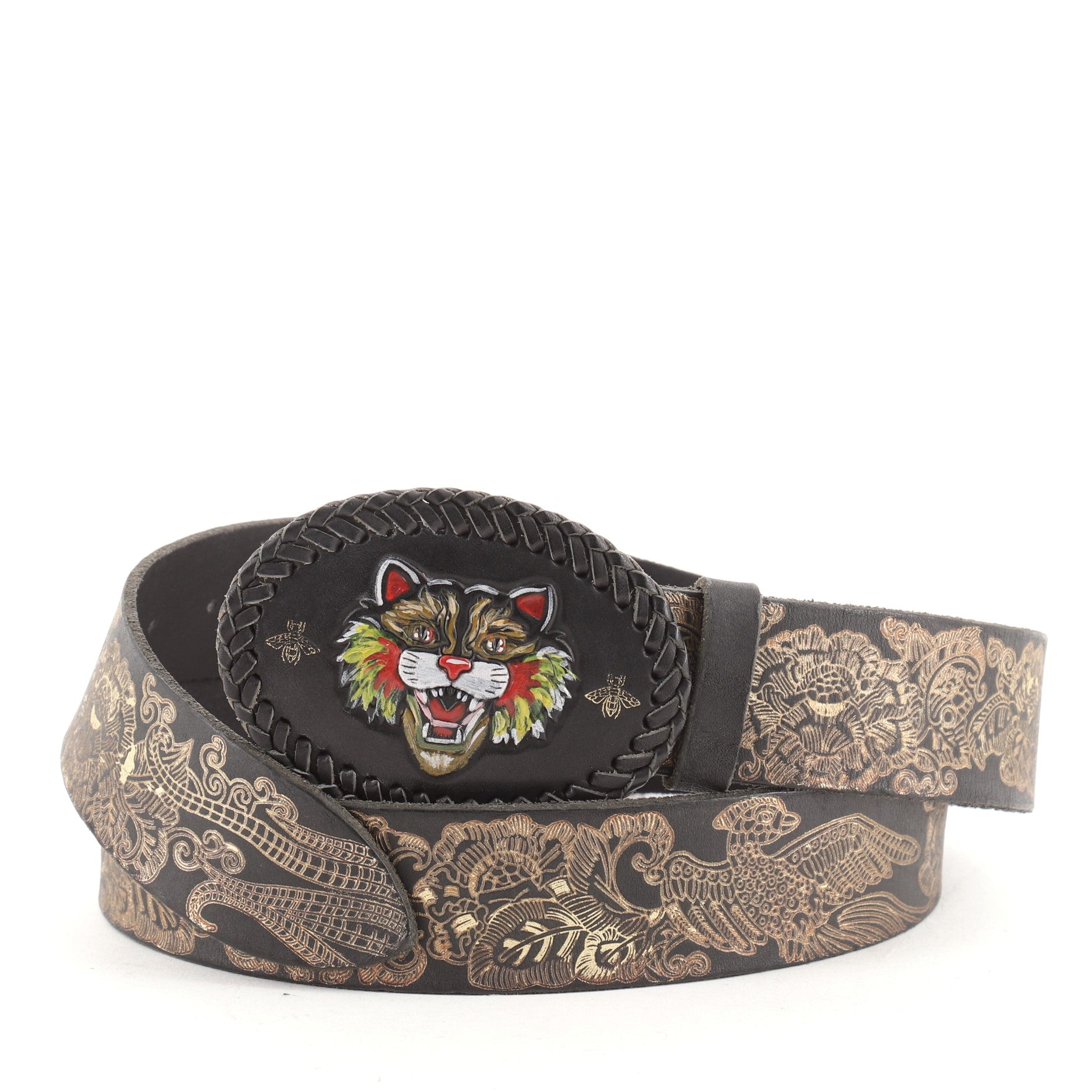 Angry Cat Buckle Belt Printed Leather Wide 95