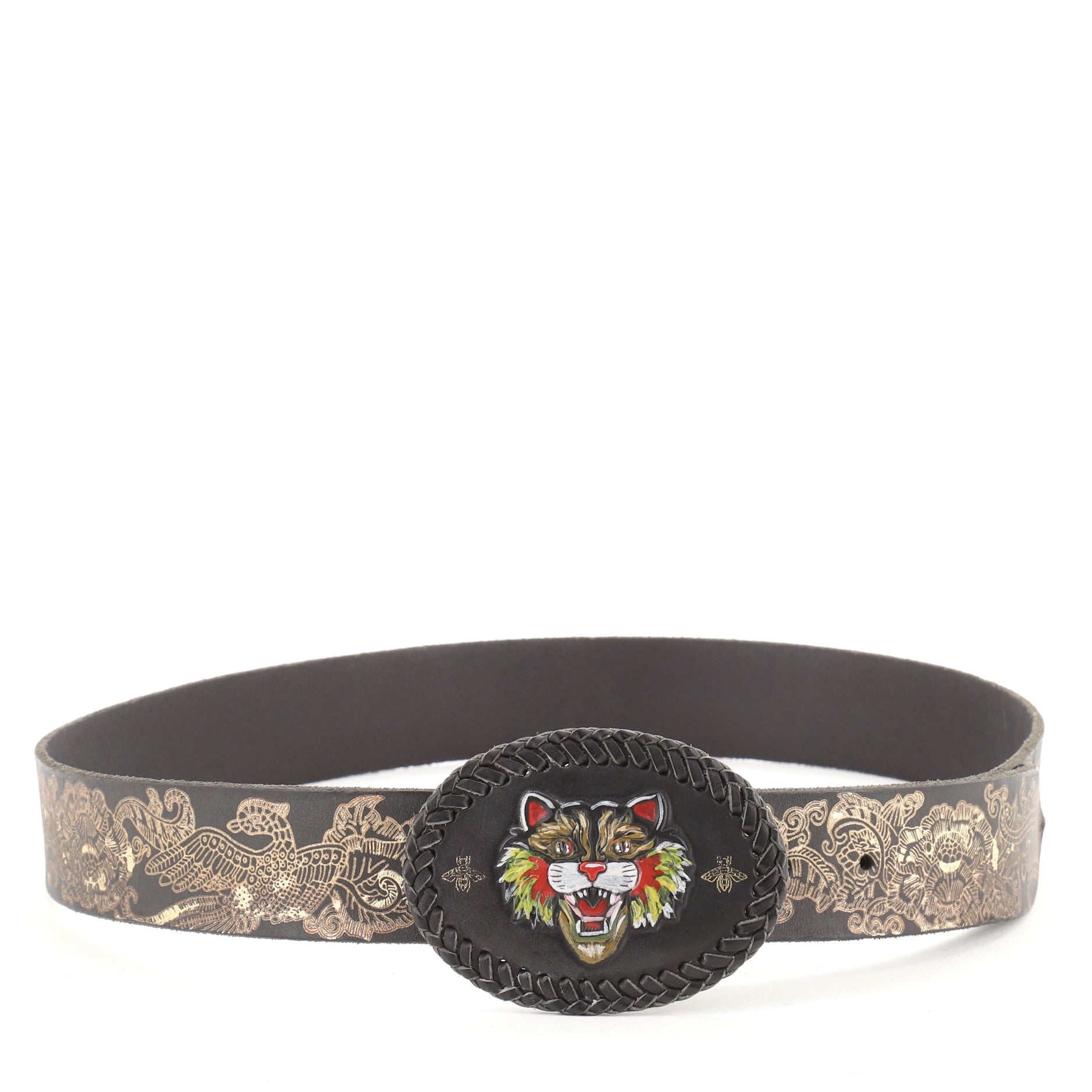 Angry Cat Buckle Belt Printed Leather Wide 95