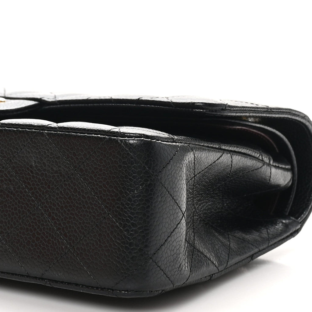 Caviar Quilted Medium Double Flap Black