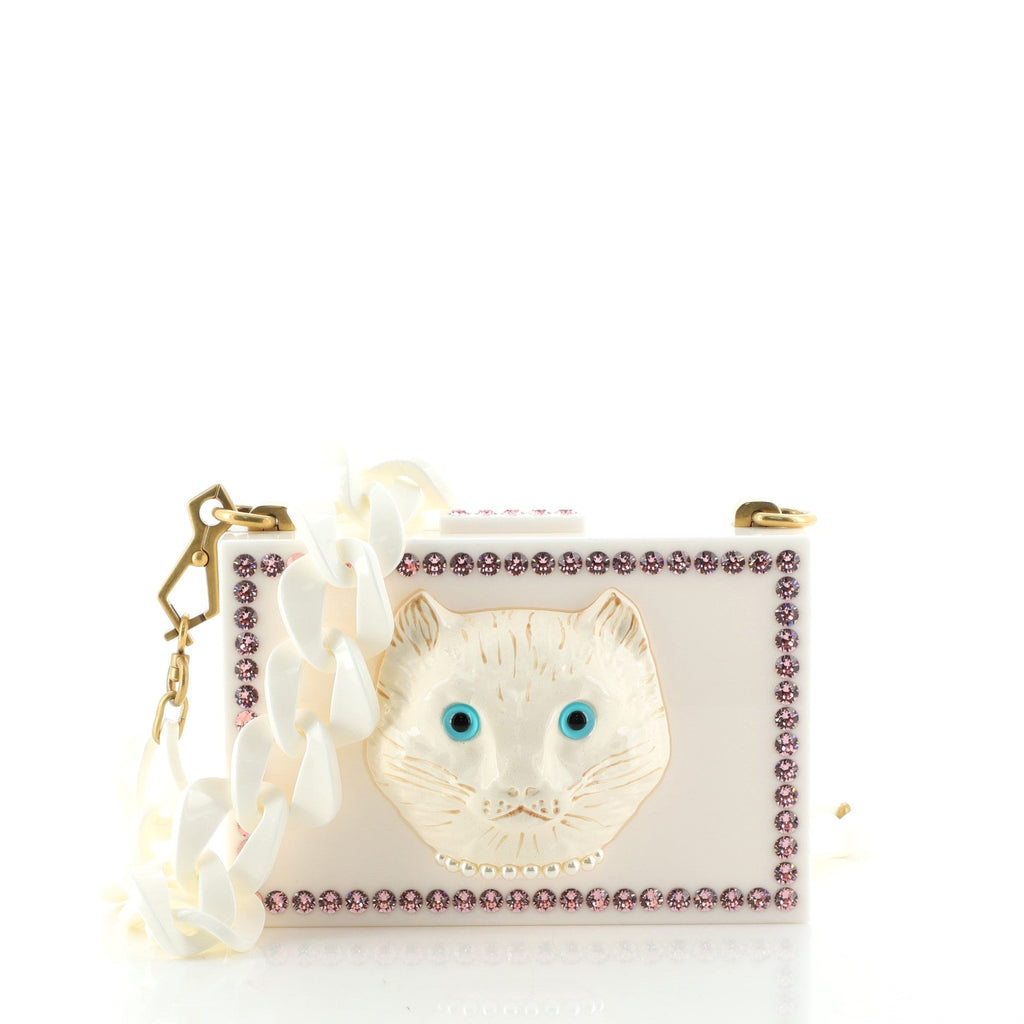 Cat Face Box Clutch Crystal Embellished Plexiglass