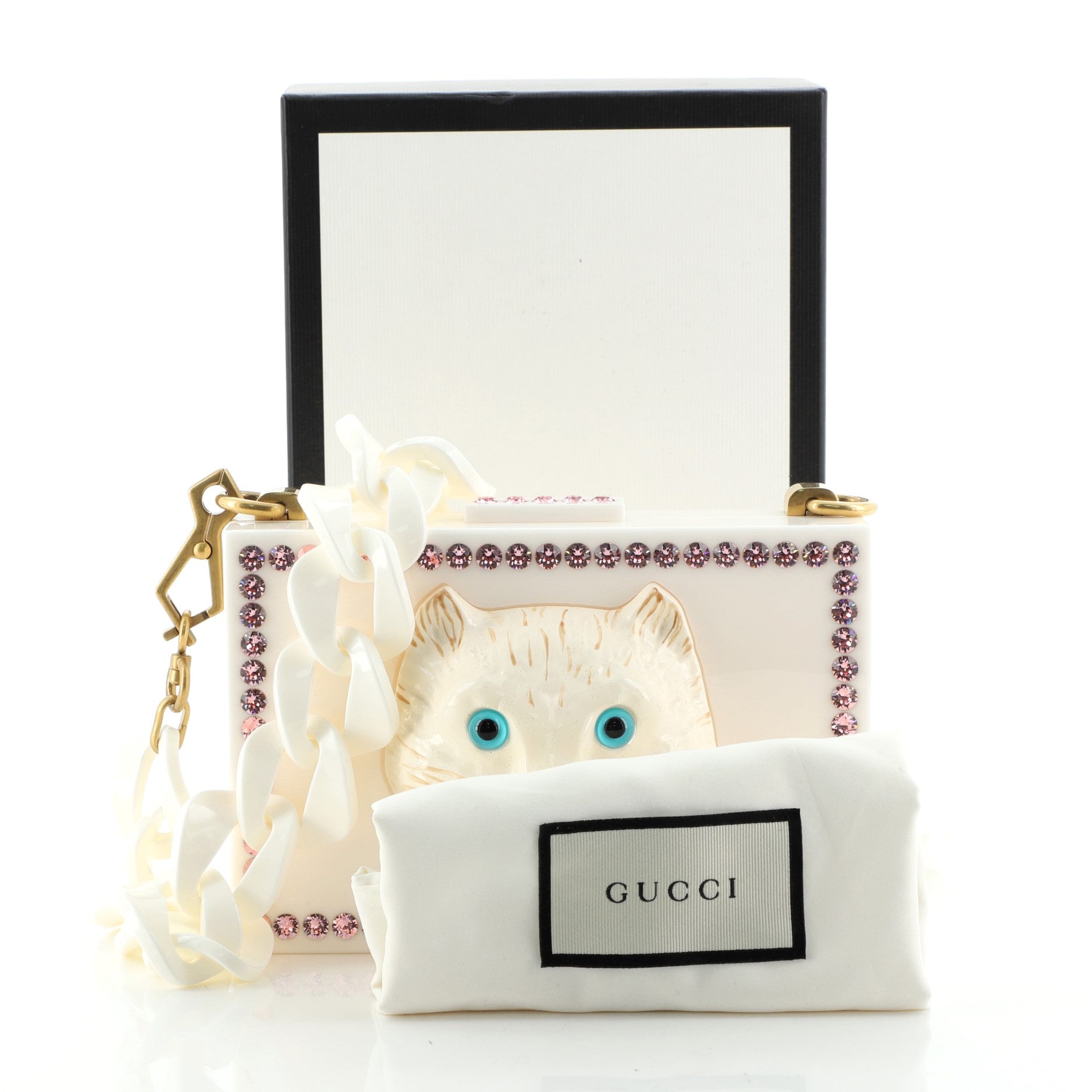 Cat Face Box Clutch Crystal Embellished Plexiglass