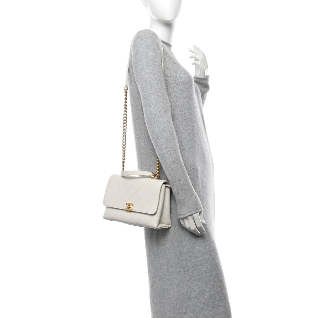 Grained Calfskin Small Stitched Flap White