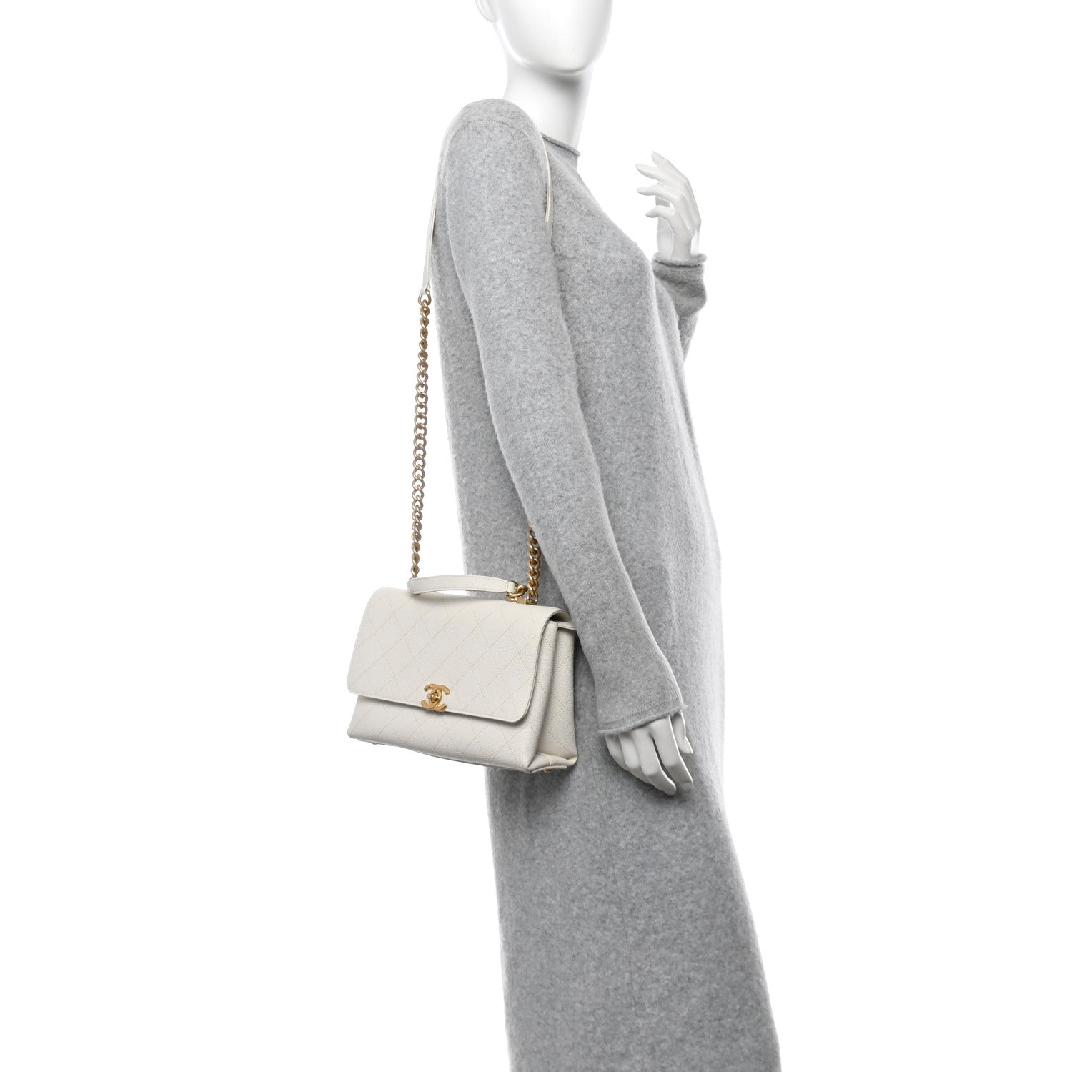 Grained Calfskin Small Stitched Flap White