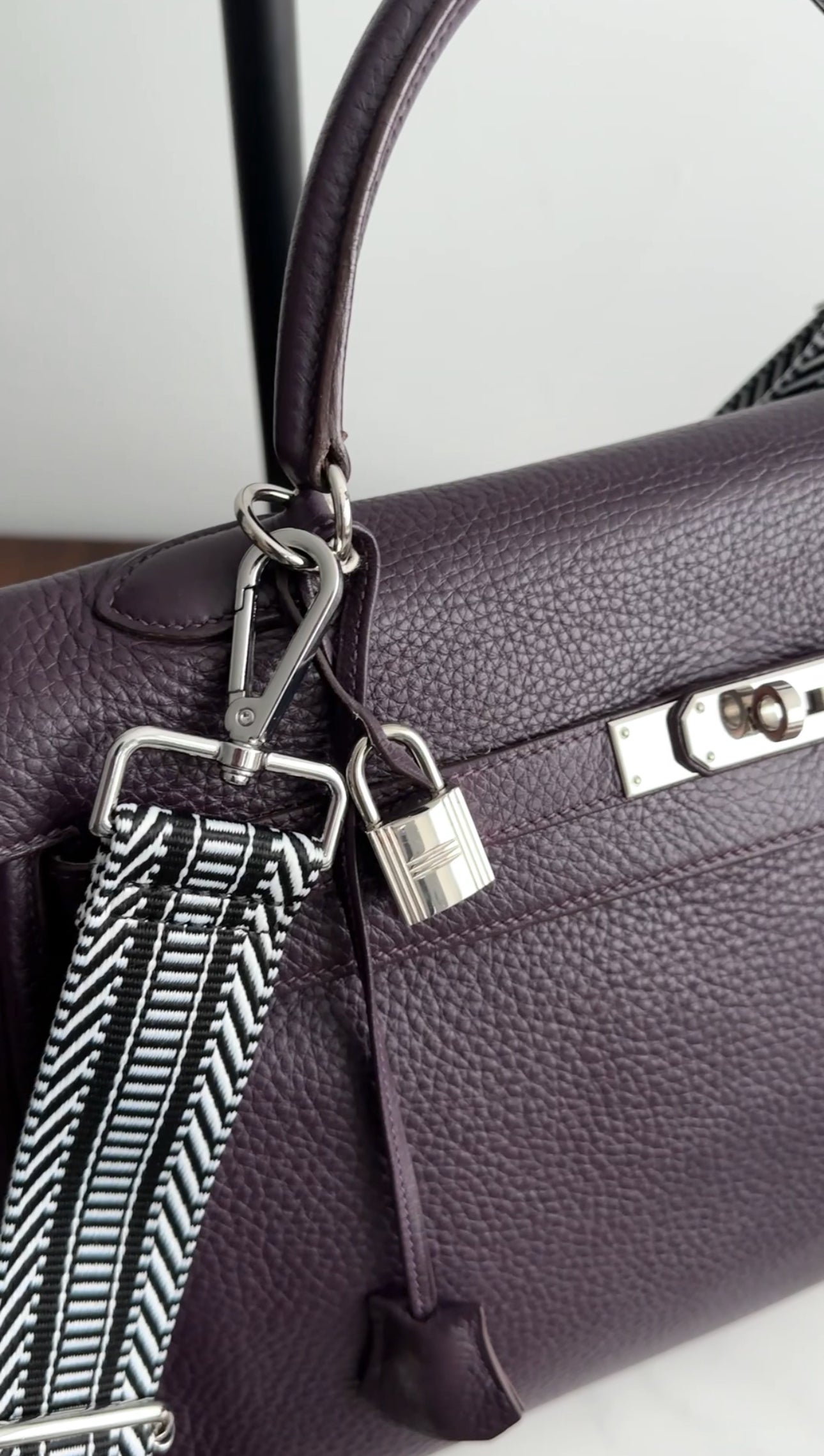 Hermes Dark Purple Clemence Kelly 35 Retourne PHW Bag