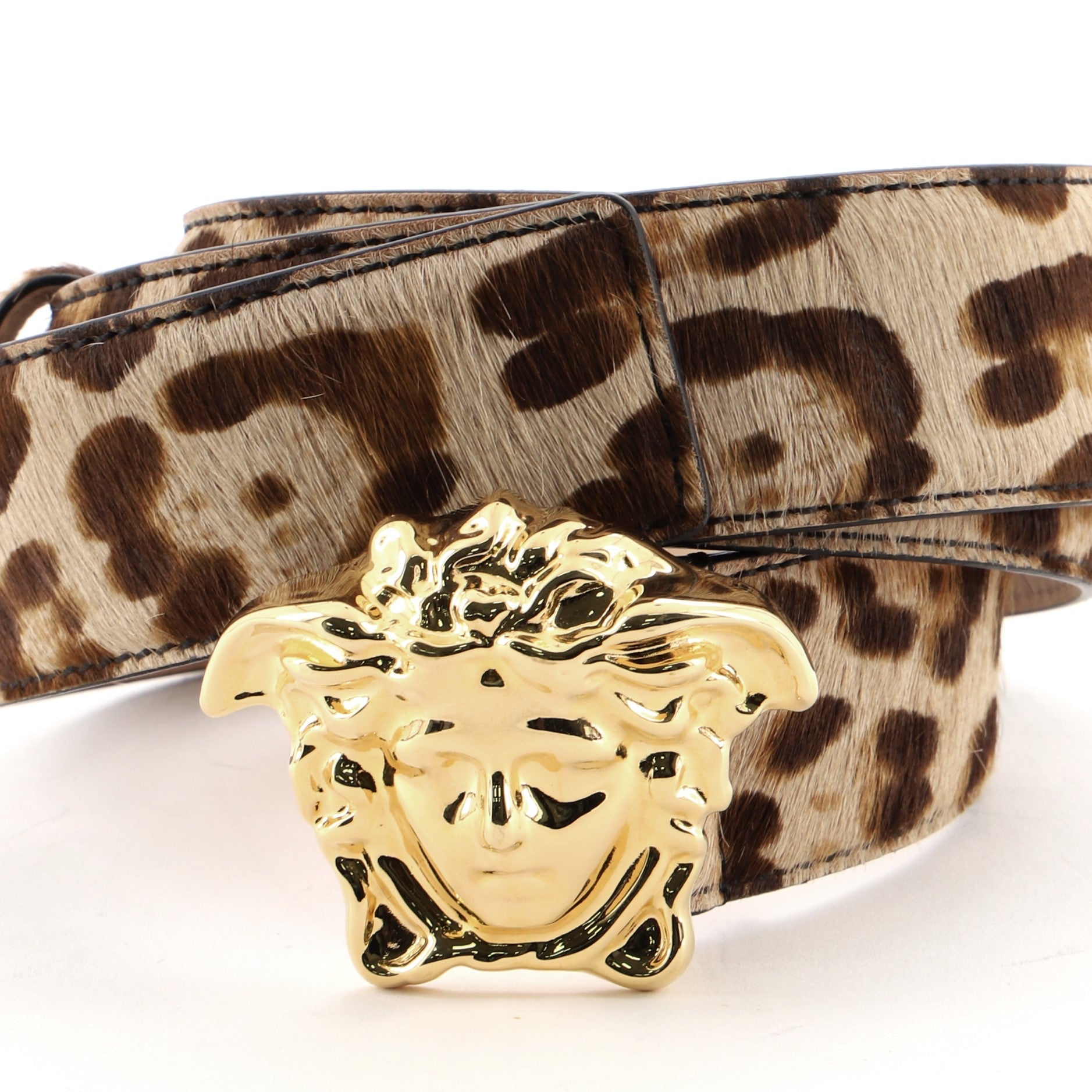 Medusa Buckle Belt Pony Hair and Leather Wide 100